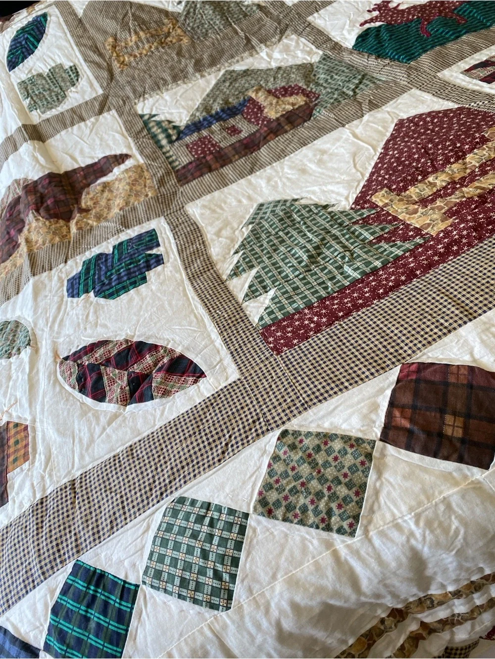 Mennonite HandMade Rustic Lodge Cabin Quilt Queen Pine Tree Patchwork Bedding